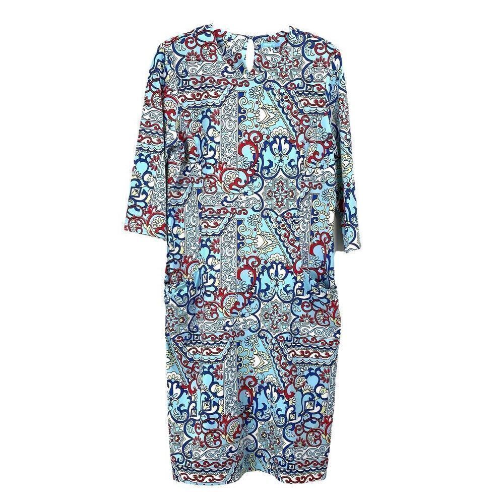 J. McLaughlin Catalina cloth paisley floral 3/4 sleeve midi dress Sz L blue red
